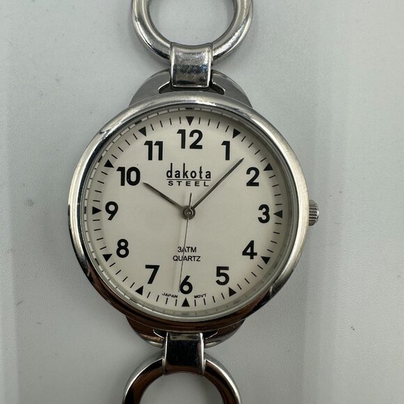Dakota Steel Watch Women Silver Tone Circle Link Band New Battery 7.25" - Picture 1 of 11